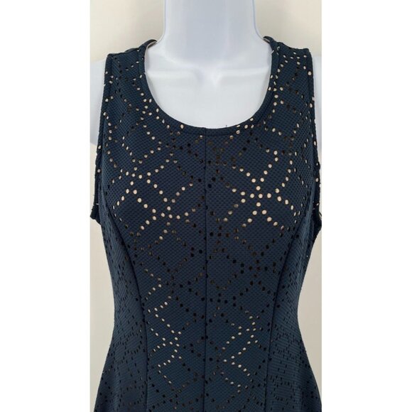 Francesca’s Collection Bird Cage Label Navy and Tan Dress Small A Line Lined - Picture 4 of 8